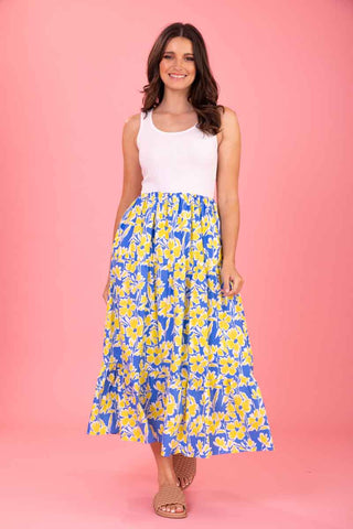 Kara Midi Dress  - Blue Yellow