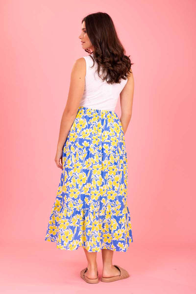 Kara Midi Dress  - Blue Yellow