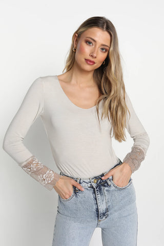 Long Sleeved T With French Lace Trim