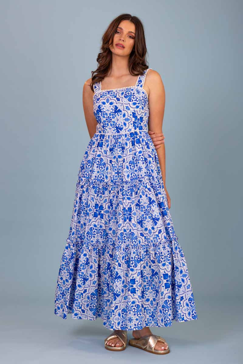 Omari Maxi Dress  - Blue Tiles