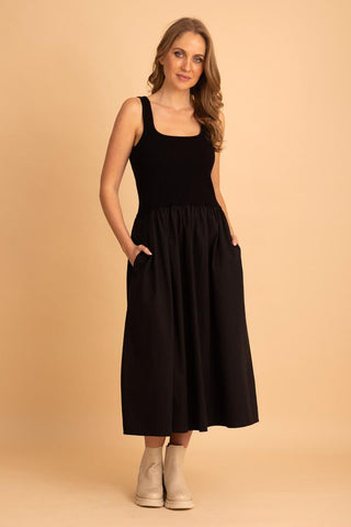 Penny Knit Woven Dress Black