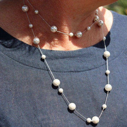 Perle - Long Pearl Silver Necklace