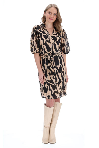 Sue Wrap Dress Black Caramel