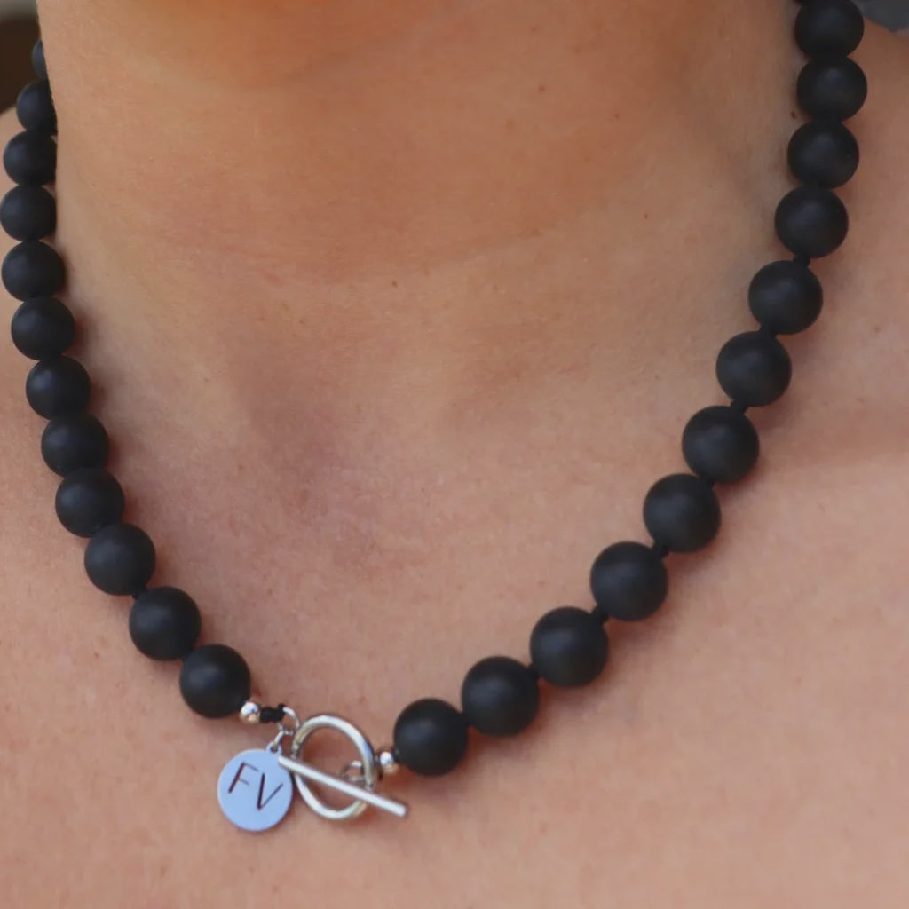 Black Onyx - Silver Fob - Necklace